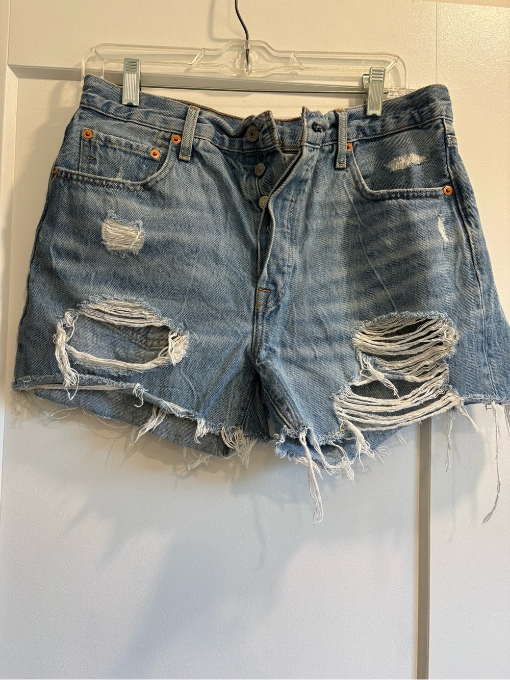 Levi's Light Blue Distressed Denim Cutoff Shorts